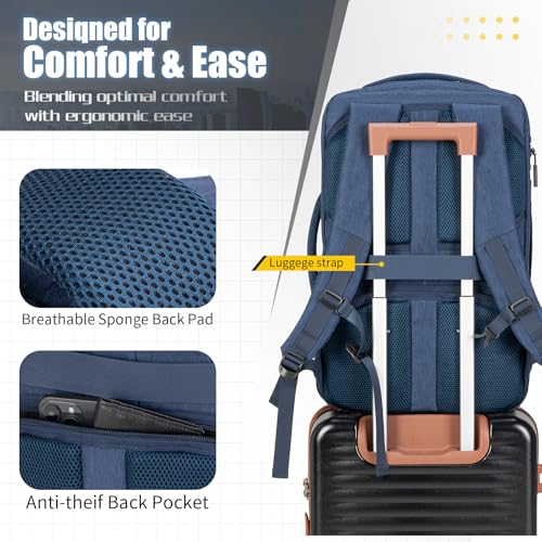 42L Travel Backpack with 4 Packing Cubes, TSA Friendly Flight Approved Carry-On Bag with USB Charging Port, Water-Resistant Weekender Business Backpack for Men Women, Fits 17.3" Laptop(Blue) - color: Blue