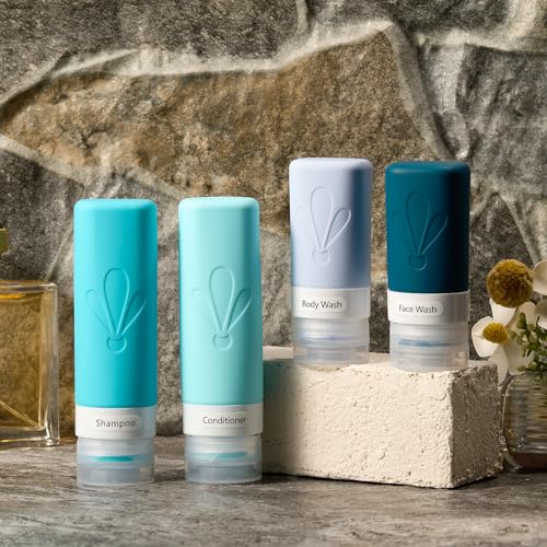 INSFIT 17 Pack Travel Bottles for Toiletries, TSA Approved 3oz 2oz Travel Size Toiletries, BPA Free Leak Proof Squeezable Silicone Tubes Travel Essentials for Shampoo Conditioner Lotion Soap - color: Blue