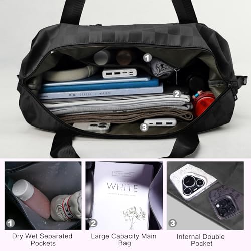 Expandable Rolling Duffle Bag - Large Carry-On With Spinner Wheels, Foldable Weekend Travel Bag, 28-58L Capacity（Backpack-Black Checkboard） - color: Backpack-Black Checkboard, style: Backpack