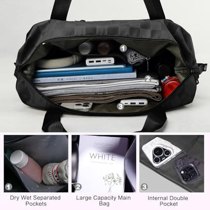 Expandable Rolling Duffle Bag - Large Carry-On With Spinner Wheels, Foldable Weekend Travel Bag, 28-58L Capacity（Backpack-Black Checkboard） - color: Backpack-Black Checkboard, style: Backpack