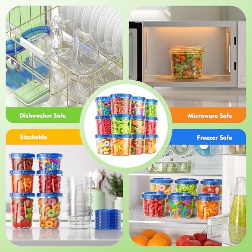 BiuLeon 12 Pack-24oz Freezer Storage Containers, Plastic Food Storage Containers with Twist Top Lids, BPA Free and Reusable Soup Containers with Lids, Leakproof/Microwave/Dishwasher Safe - color: 12Pack-24oz