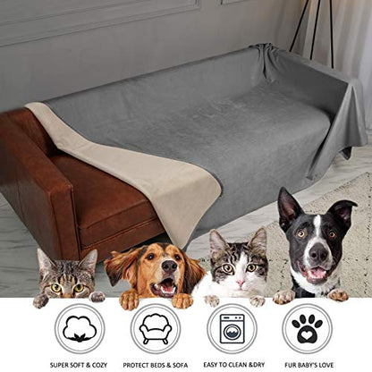 Ameritex Pet Bed Blanket Reversible 100% Waterproof Velvet Super Soft for Sofa and Bed (40x60 Inches, Light Grey+Beige) - color: Light Grey+beige, size: 40x60 Inches