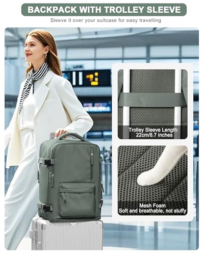 VGCUB Carry on Travel Backpack for Women Men Large Laptop Gym Work Frontier Airlines Personal Item Bag Business Airport Lightweight Backpack Flight Approved Mochilas de Viaje Green - color: Green, style: Large