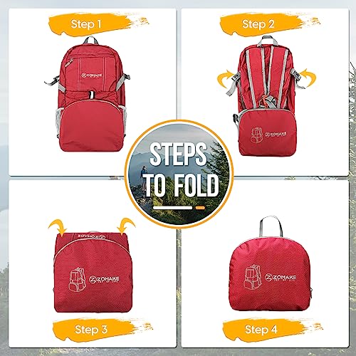 ZOMAKE Lightweight Packable Backpack 35L, Light Foldable Backpacks Water Resistant Collapsible Hiking Bag, Compact Folding Day Pack for Travel Camping(Red) - color: Red