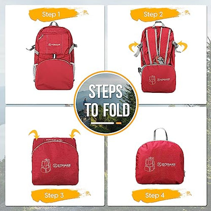 ZOMAKE Lightweight Packable Backpack 35L, Light Foldable Backpacks Water Resistant Collapsible Hiking Bag, Compact Folding Day Pack for Travel Camping(Red) - color: Red
