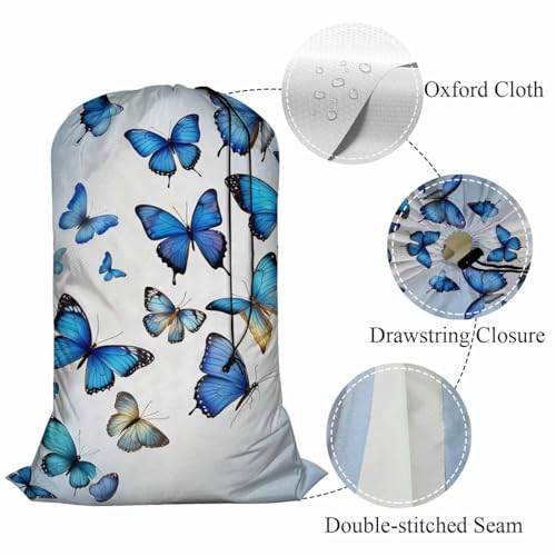 Swono Beautiful Blue Butterflies Large Dirty Clothes Laundry Bag for Laundry Basket Hamper, Flying Animal Garden Fairy Tale Machine Washable Dirty Clothes Organizer - color: Beautiful Blue Butterflies
