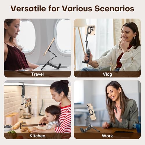 OMOTON 360°Rotating for MagSafe Tripod with 1/4" Screw Arca, Adjustable Magnetic Phone Tripod for iPhone 17/16/15 Pro Max Air, Fold Selfie Stick Fits Vlog, Gym, Travel Essentials, Black& Black Pro - color: 8-Black&Black Pro