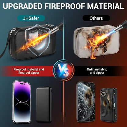 Fireproof Electronics Organizer Travel Case, Water Resistant Tech Accessories Pouch, Explosion-proof Cord Storage Bag with Fireproof Zipper for Phone, Power Bank, Cables, USB, Black