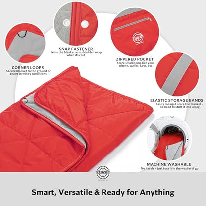 STOVER Large Waterproof Outdoor Stadium Blanket- Extra Thick Soft Fleece Camping Blanket for Travel, Picnics, Sports, Dogs 79"x55", Warm, Windproof, Sand-Proof, Lightweight, Packable (Stadium Scarlet) - color: 01 - Stadium Scarlet