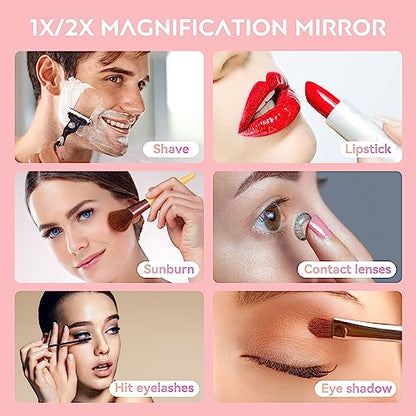 Led Travel Makeup Mirror 1x/2x Magnifying Compact Mirror with Light USB Rechargeable Small Pocket Mirror Dimmable Portable Makeup Mirror for Handbags Purses Pockets Gifts for Girls White