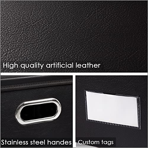 PRANDOM Large Stackable Storage Boxes with Lids [5-Pack] Leather Fabric Foldable Storage Bins Organizer Containers Baskets Cubes with Cover for Bedroom Closet Office Nursery Black(17.7x11.8x11.8) - color: Black, size: Large(5-Pack)