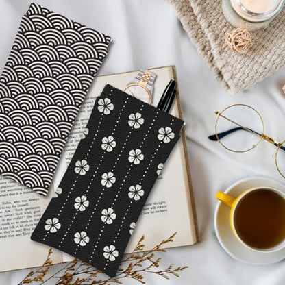 Eyeglasses Sunglasses Case PU Soft Squeeze Top Glasses Pouch for Women Men,Floral Pattern Portable Anti Scratch - color: Pink and Black