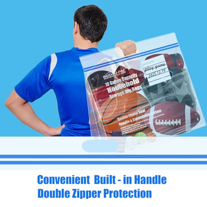 BEIDOU-PAC 10 Gallon Large Storage Bags with Handle, 25 Counts | Double Zipper Seal | Expandable Bottom, Resealable Clear zip Bags - style: Zip-10 gallon-25