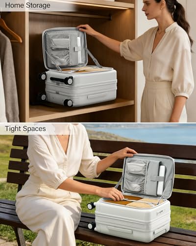 Hanke 20 Inch Expandable Carry On Luggage with Cup Holder 22x14x9 Airline Approved, Top Opening Hard Shell Suitcases with Wheels, Carry-On Travel Suitcase Trunk Luggage with Lock, Smoke White - color: Smoke White, size: Expandable 20 Inch