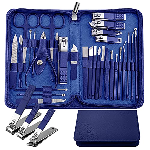 Manicure Set 30-Piece WOAMA Nail Clippers Pedicure Kit Manicure Kit Professional Nail Kit for Toenail Fingernail Facial Care - Blue - color: Blue
