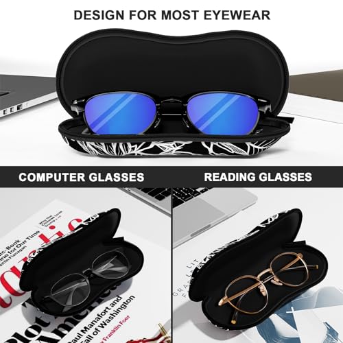Sunglasses Soft Case, Ultra Light Portable Neoprene Zipper Glasses Case for Men Women - color: Black White Leaves