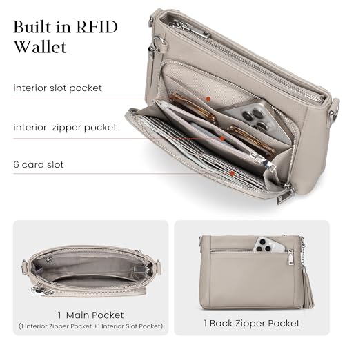befen Anti Theft Genuine Leather Crossbody Bags for Women Handbags and Shoulder Basg with Built in Wallet RFID Leather Purse - color: Grey