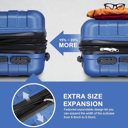 SUPER DEAL Spinner Luggage 21 Inch Hardside Expandable Suitcase Travel Carry On Luggage with 360° Swivel Wheels and Height Adjustable Handle, Blue - color: Blue