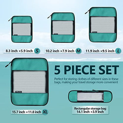 Compression Packing Cubes for Suitcases,5 Set Travel Essentials, Lightweight Luggage Organizer Bags, Travel Cubes for Carry on - color: Green