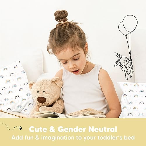 KeaBabies Organic Toddler Pillow with Pillowcase, Jumbo 14X20 - Soft Cotton Toddler Pillows for Sleeping - Machine Washable - Perfect for Travel, Toddler Bed Set (Jolly Rainbow) - color: Jolly Rainbow