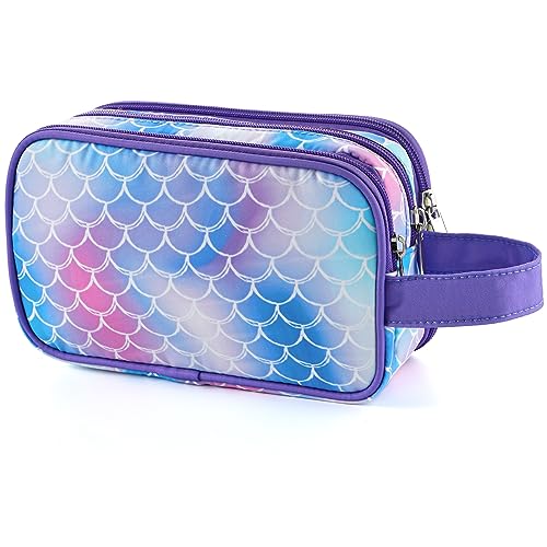 Kids Toiletry Bag for Girls, Travel Toiletry Bag for Little Young Girls Cosmetic Bag Makeup Bag Waterproof Hanging Wash Bag Toddler Toiletries, Mermaid Scales - color: Mermaid Scales