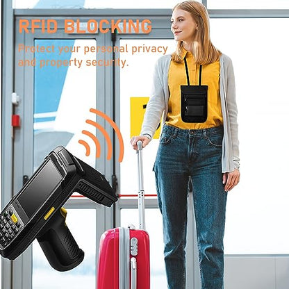 sundee Travel Neck Wallet with Double Zippers, RFID Blocking Passport Holder with Adjustable Neck Strap for Men and Women to Keep Cash, Credit Cards and Travel Documents Safe - Black - color: Black
