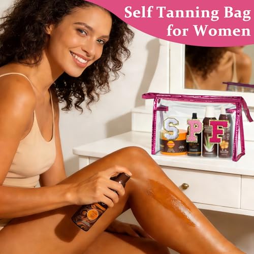 COSHAYSOO Sunscreen Bag Clear Makeup Toiletry Pouch Beach Vacation Essentials for Women Teen Girls Trip Gifts Summer Pool Travel Must Have Accessories Waterproof Stuff - color: Pink-SPF