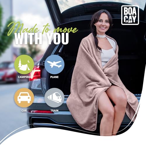 BOACAY Soft & Warm Travel Blanket for Airplane & Car - Long Flight Essential for Women, Men, Kids - Compact Pillow with Luggage Sleeve & Backpack Clip - color: Pink