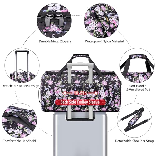 Rolling Garment Bags for Travel - Carry on Convertible Garment Duffle Bags with Wheels for Men Women, 4 in 1 Large Travel Duffel Bags with Shoes Compartment Hanging Suit Dress Weekender Bag 4pcs Set - color: Purple Black