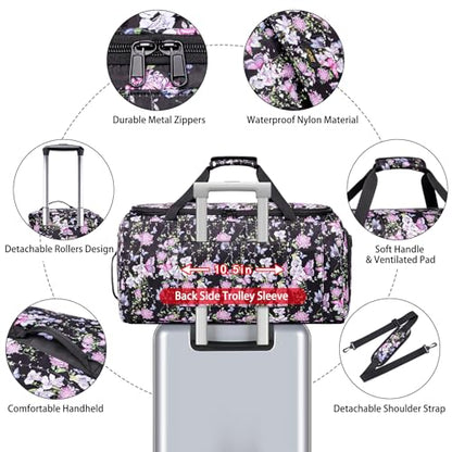 Rolling Garment Bags for Travel - Carry on Convertible Garment Duffle Bags with Wheels for Men Women, 4 in 1 Large Travel Duffel Bags with Shoes Compartment Hanging Suit Dress Weekender Bag 4pcs Set - color: Purple Black