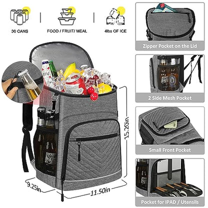 Cooler Backpack Insulated Leakproof Waterproof Backpack Cooler Bag 30/45 Cans, Large Capacity Lightweight Travel Camping Beach Backpack Cooler Ice Chest for Men and Women - color: gray, size: 30 Cans