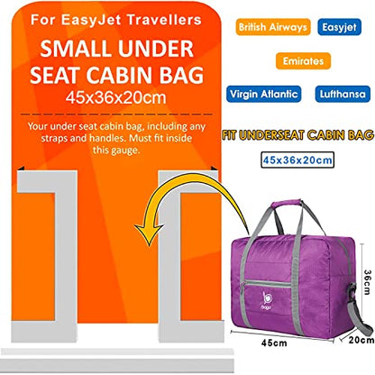Bago Personal Item Travel Bag For Airlines - Fits As 18x14x8 inches Travel Bag Spirit & Frontier Airlines - Foldable Duffle Bag For Travel - Personal Item Bag Small Carry On Bag For Air Travel - color: Purple