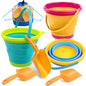 JOYIN 3 Packs Foldable Pail Bucket with Shovels & Mesh Bag, Collapsible Buckets Multi Purpose for Beach, Camping Gear, Beach Party, Fishing, and Fun Summer Activities (Yellow/Blue/Green) - color: Yellow/Blue/Green