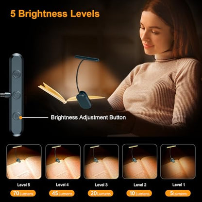 Gritin Rechargeable Book Light for Reading in Bed with 19 LED &Memory Function-Eye Caring 3 Color Temperatures,5 Brightness Levels,90 Hrs Runtime Flexible Goose Neck Clip on Light-Aquamarine - color: Aquamarine