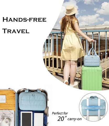 Travel Toiletry Bag for Women, Large Wide-open Puffy Cosmetic Makeup Bag with Wet-Dry Separation, Multi-Pocket Organizer with Carry Handle for Toiletries, Cosmetics, Essentials, Light Blue - color: Light Blue