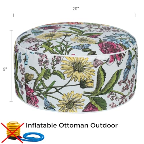 Inflatable Outdoor Ottoman,20"x9" Portable Patio Pouf,Water Resistant,Fade-Resistant,Round Blow Up Footrest Stools for Home Garden Camping Travel(Butterfly Flower) - color: Butterfly Flower