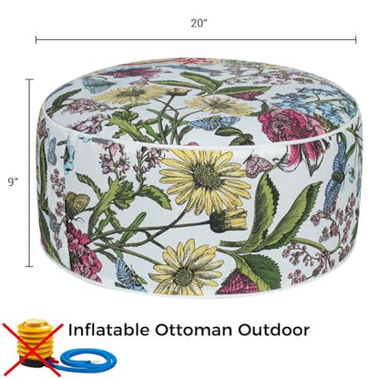 Inflatable Outdoor Ottoman,20"x9" Portable Patio Pouf,Water Resistant,Fade-Resistant,Round Blow Up Footrest Stools for Home Garden Camping Travel(Butterfly Flower) - color: Butterfly Flower