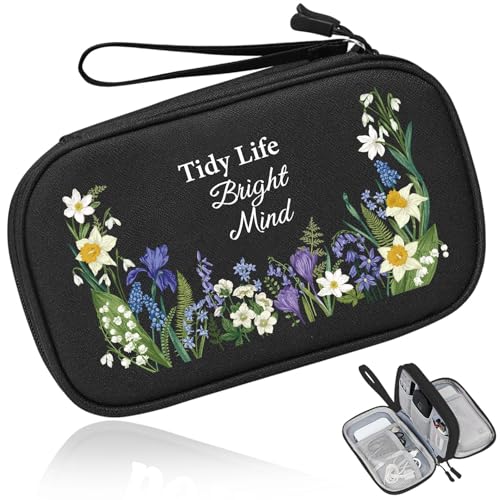 COSHAYSOO Travel Gifts for Women Electronics Tech Accessories Unique Practical Birthday Gift Ideas, Cord Cable Organizer Bag Case Pouch Traveling Vacation Cruise Airplane Gadgets Essentials, Floral - color: Black-Tidy Life Bright Mind