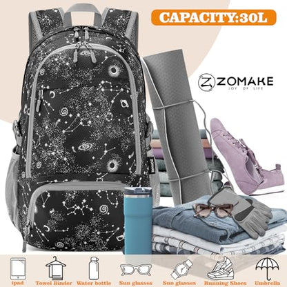 ZOMAKE Lightweight Packable Backpack 30L, Foldable Hiking Backpacks Water Resistant Compact Folding Daypack for Travel(Starry sky print) - color: Starry Sky Print