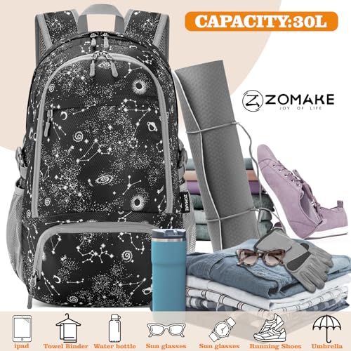 ZOMAKE Lightweight Packable Backpack 30L, Foldable Hiking Backpacks Water Resistant Compact Folding Daypack for Travel(Starry sky print) - color: Starry Sky Print
