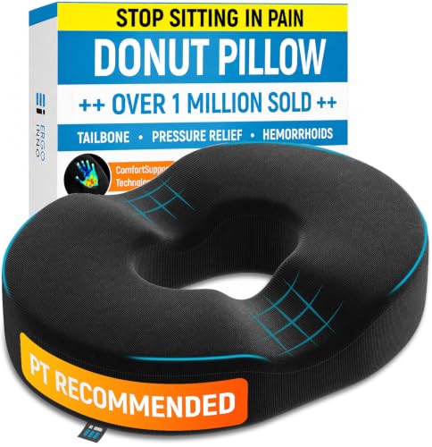 PT ENDORSED Donut Pillow for Tailbone Pain Relief Cushion - Coccyx & Hemorrhoid Pillow for Sitting - Donut Seat Cushion for Pressure Relief, Prostate, Postpartum, Pressure Sores, Lifting Cushions - size: Medium (For Body Weights up to 240 Lbs)