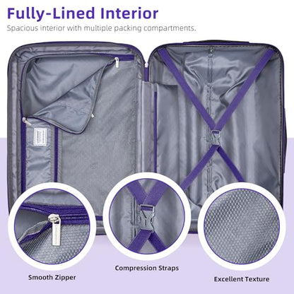LARVENDER Carry on Luggage 22x14x9 Airline Approved Hardshell Suitcase with Wheels TSA Lock, PC+ABS Lightweight Suitcase Set for Women with Travel Backpack, Midnight Berry, 3 Piece Set - color: Midnight Berry-20BP, size: 3 Piece Set (Backpack/TB/20)