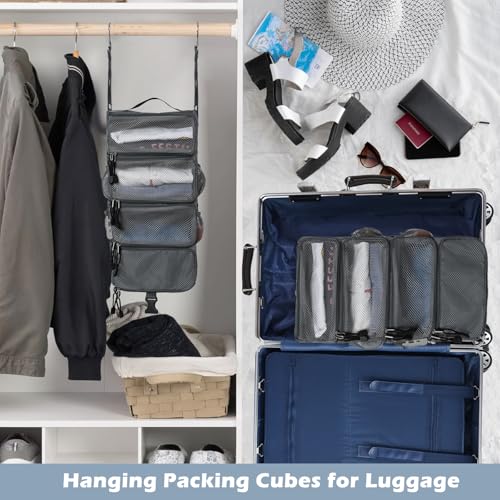 Surblue Hanging Travel Organizer Portable Hanging Luggage Organizer Multiple Compartments Collapsible Compression Closet Packing Cubes,LightGray,S - color: LightGray, size: Small