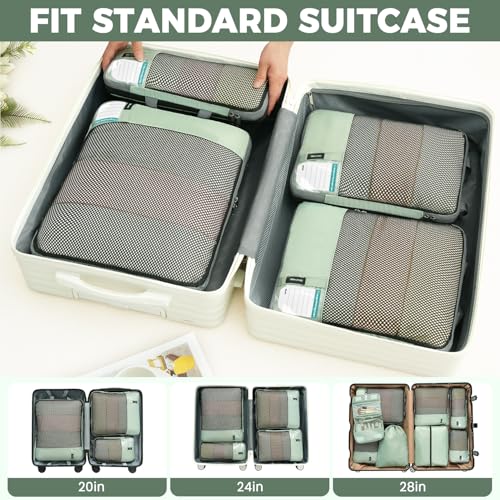 BAGAIL 4 Set/6 Set/8 Set Compression Packing Cubes Travel Accessories Expandable Packing Organizers(HalfMesh, 8-MatchaGreen) - color: 8-Matcha Green, style: Half Mesh