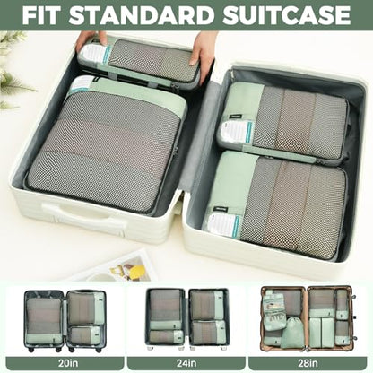 BAGAIL 4 Set/6 Set/8 Set Compression Packing Cubes Travel Accessories Expandable Packing Organizers(HalfMesh, 8-MatchaGreen) - color: 8-Matcha Green, style: Half Mesh