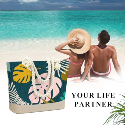 Fokongna Tote Bag For Women, Beach Bag Best Friend Travel Birthday Gifts, Travel Parties Vacation Shopping Essentials - color: Monstera Leaf Tropical