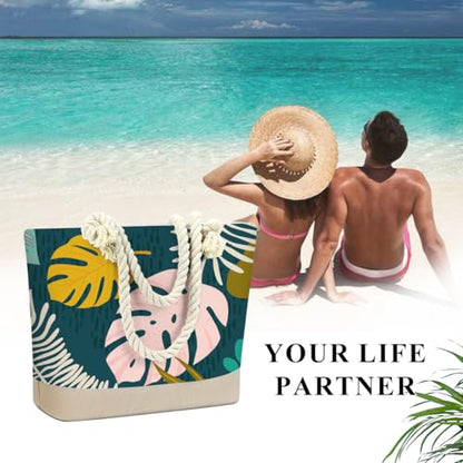 Fokongna Tote Bag For Women, Beach Bag Best Friend Travel Birthday Gifts, Travel Parties Vacation Shopping Essentials - color: Monstera Leaf Tropical