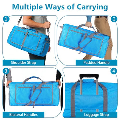 60L Duffle Bag with Shoes Compartment - Foldable&Large Capacity Travel Duffel Bags, Lightweight & Water-Resistant Gym Bag - Light Blue - color: 60L-Light Blue