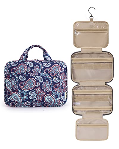 BAGSMART Toiletry Bag Travel Bag with Hanging Hook, Water-resistant Makeup Cosmetic Bag Travel Organizer for Accessories, Shampoo, Full-size Container, Toiletries (Red Paisley, Large) - color: Red Paisley, size: Large