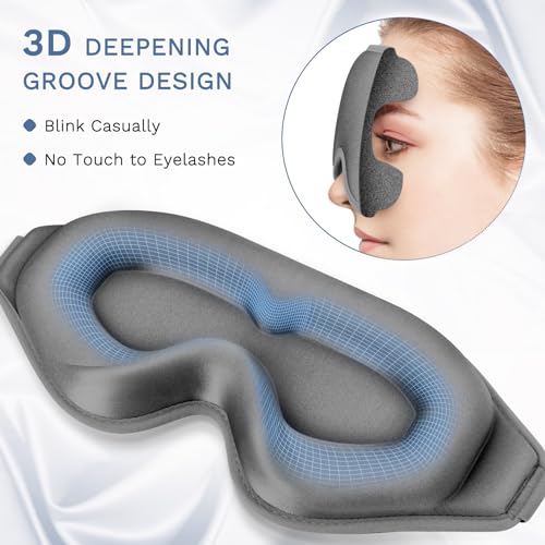 FlyCoco 99% Fully Block Out Light Eye Sleep Mask, 3D Deep Contoured Eyes Cover Zero Pressure, Long Lash Extension Eyes Mask with Adjustable Straps for Sleeping Travel Home Nap Rest Women Men (Grey) - color: Grey